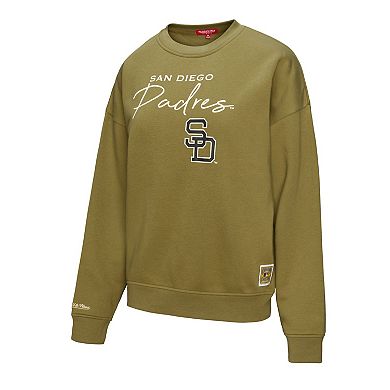 Women's Mitchell & Ness Olive San Diego Padres Oversized Crewneck Sweatshirt