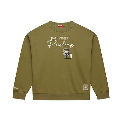 Women's Mitchell & Ness Olive San Diego Padres Oversized Crewneck Sweatshirt
