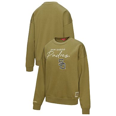 Women's Mitchell & Ness Olive San Diego Padres Oversized Crewneck Sweatshirt