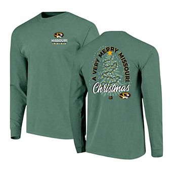 Men's Green Missouri Tigers Comfort Colors Merry Christmas Tree Long Sleeve T-Shirt