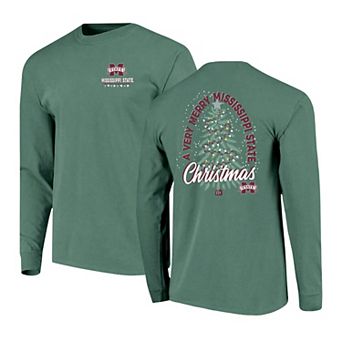 Men's Green Mississippi State Bulldogs Comfort Colors Merry Christmas Tree Long Sleeve T-Shirt