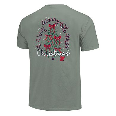 Women's Light Green Ole Miss Rebels Christmas Tree Comfort Colors T-Shirt