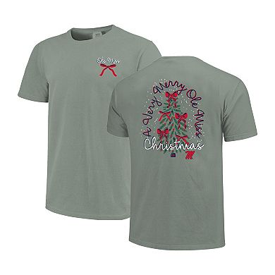 Women's Light Green Ole Miss Rebels Christmas Tree Comfort Colors T-Shirt