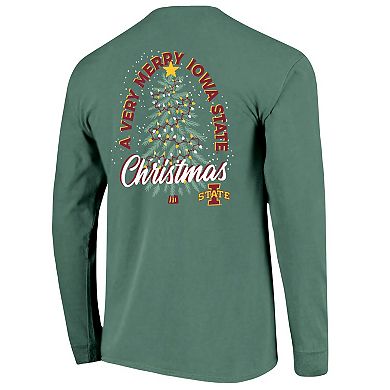 Men's Green Iowa State Cyclones Comfort Colors Merry Christmas Tree Long Sleeve T-Shirt