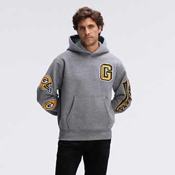 Fanatics Athletic Heather Gray Green Bay Packers IconicFleece Letterman Hoodie