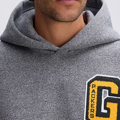 Fanatics Athletic Heather Gray Green Bay Packers IconicFleece Letterman Hoodie