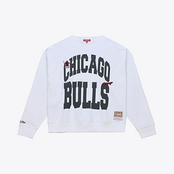 Women's Mitchell & Ness White Chicago Bulls Lightweight Block Letter Sweatshirt