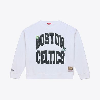 Women's Mitchell & Ness White Boston Celtics Lightweight Block Letter Sweatshirt