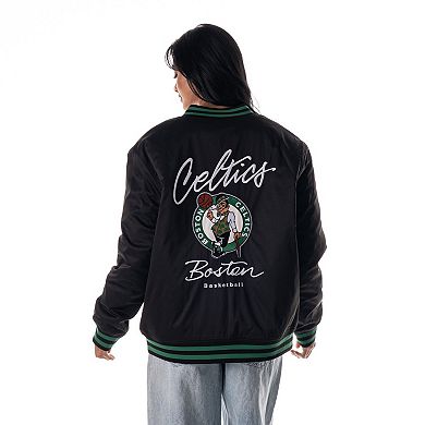 Unisex The Wild Collective Black Boston Celtics Full-Snap Bomber Jacket