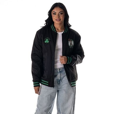 Unisex The Wild Collective Black Boston Celtics Full-Snap Bomber Jacket