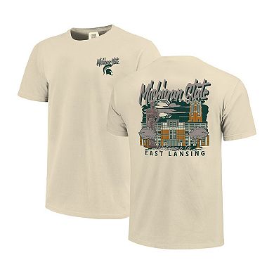 Men's Image One Natural Michigan State Spartans Comfort Colors Hand-Drawn Campus Stack T-Shirt