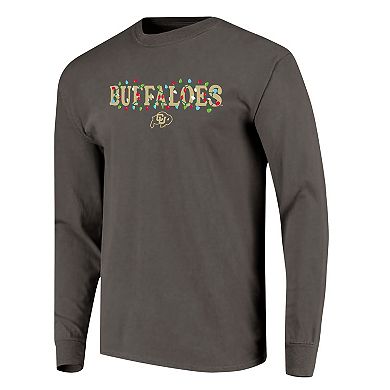 Women's Image One Charcoal Colorado Buffaloes String Lights Comfort Color Long Sleeve T-Shirt