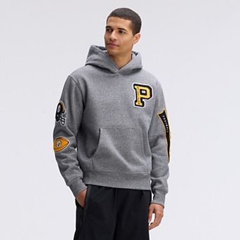 Fanatics Athletic Heather Gray Pittsburgh Steelers IconicFleece Letterman Hoodie