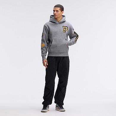 Fanatics Athletic Heather Gray Pittsburgh Steelers IconicFleece Letterman Hoodie