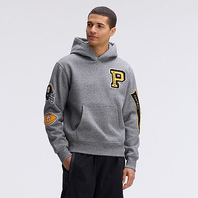 Fanatics Athletic Heather Gray Pittsburgh Steelers IconicFleece Letterman Hoodie