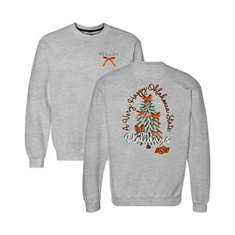 Women's Gray Oklahoma State Cowboys Classic Merry Christmas Tree Crewneck Sweatshirt