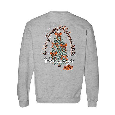 Women's Gray Oklahoma State Cowboys Classic Merry Christmas Tree Crewneck Sweatshirt