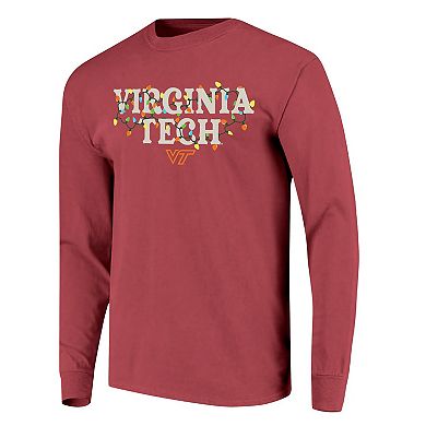 Women's Image One Maroon Virginia Tech Hokies String Lights Comfort Color Long Sleeve T-Shirt