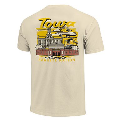 Men's Image One Natural Iowa Hawkeyes Comfort Colors Hand-Drawn Campus Stack T-Shirt