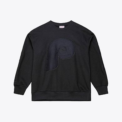 Men's Mitchell & Ness Black Philadelphia Phillies Phantom Fleece Crewneck Sweatshirt