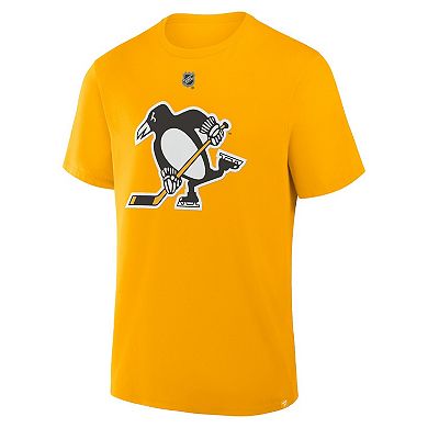 Men's Fanatics Marc-Andre Fleury Gold Pittsburgh Penguins Authentic Stack Name & Number T-Shirt