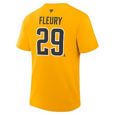 Men's Fanatics Marc-Andre Fleury Gold Pittsburgh Penguins Authentic Stack Name & Number T-Shirt