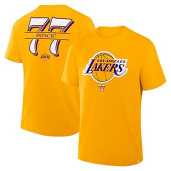 Men's Fanatics Luka Dončić Gold Los Angeles Lakers In The Paint Name & Number T-Shirt