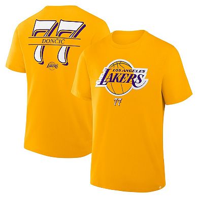 Men's Fanatics Luka Dončić Gold Los Angeles Lakers In The Paint Name & Number T-Shirt