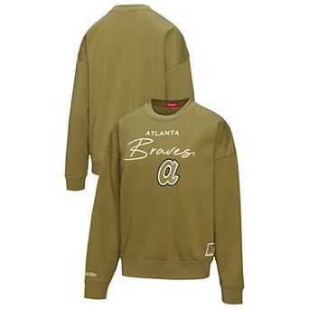 Women's Mitchell & Ness Olive Atlanta Braves Oversized Crewneck Sweatshirt