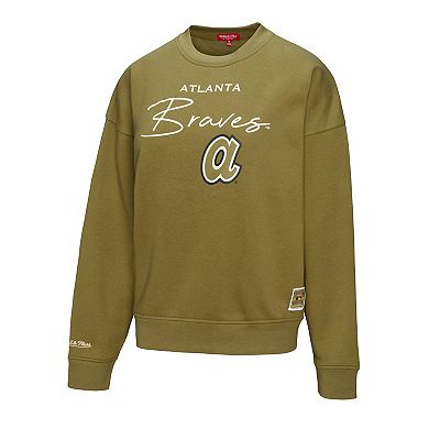 Women's Mitchell & Ness Olive Atlanta Braves Oversized Crewneck Sweatshirt