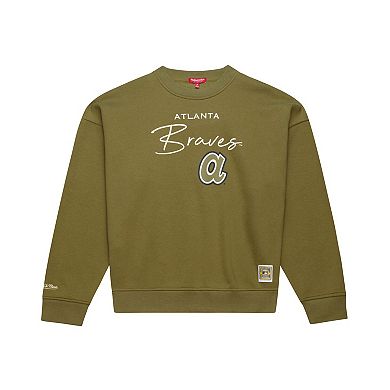 Women's Mitchell & Ness Olive Atlanta Braves Oversized Crewneck Sweatshirt