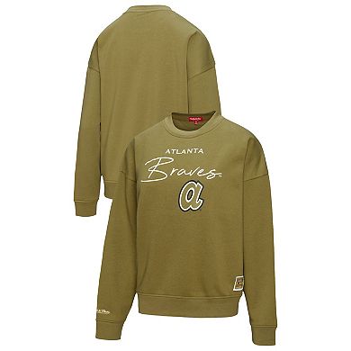 Women's Mitchell & Ness Olive Atlanta Braves Oversized Crewneck Sweatshirt