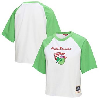 Women's Mitchell & Ness White Philadelphia Phillies Cropped Raglan Mascot Boxy T-Shirt