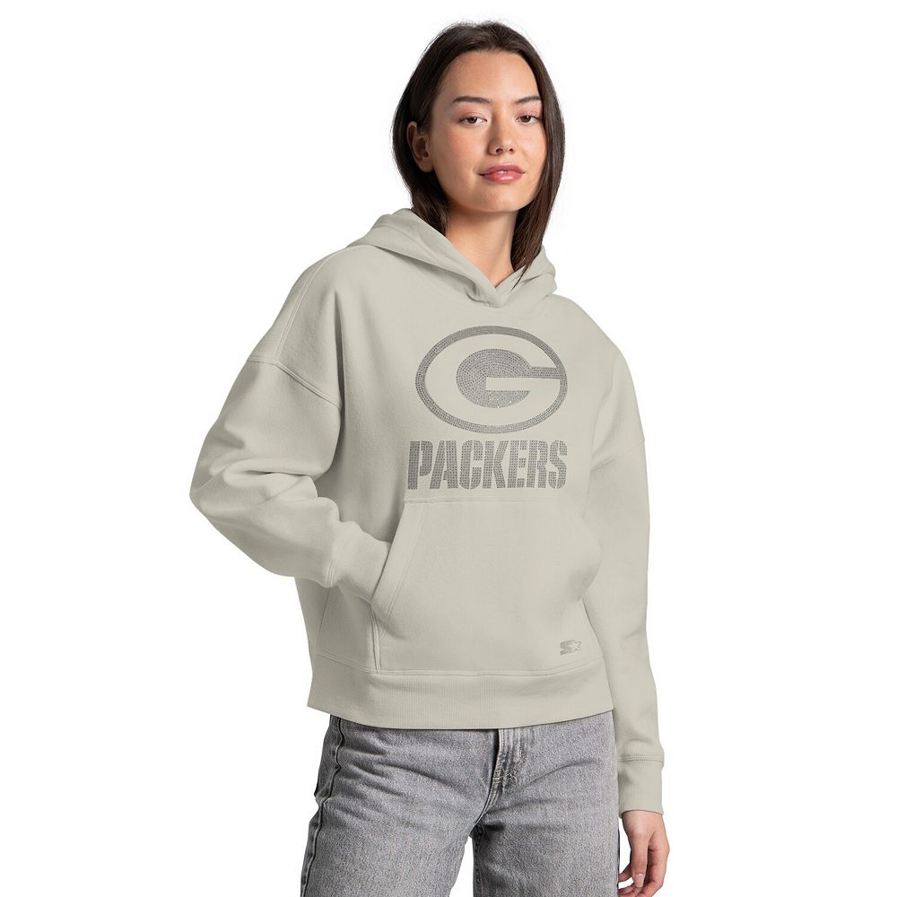 Women's Starter Khaki Green Bay Packers Rhinestone Relaxed Hoodie