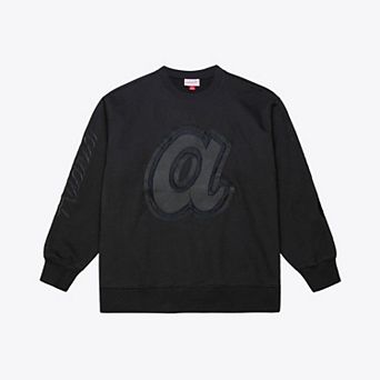 Men's Mitchell & Ness Black Atlanta Braves Phantom Fleece Crewneck Sweatshirt