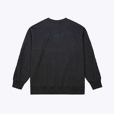 Men's Mitchell & Ness Black Atlanta Braves Phantom Fleece Crewneck Sweatshirt