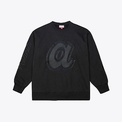 Men's Mitchell & Ness Black Atlanta Braves Phantom Fleece Crewneck Sweatshirt