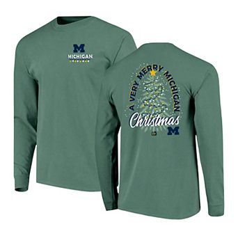 Men's Green Michigan Wolverines Comfort Colors Merry Christmas Tree Long Sleeve T-Shirt
