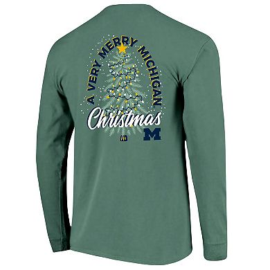 Men's Green Michigan Wolverines Comfort Colors Merry Christmas Tree Long Sleeve T-Shirt