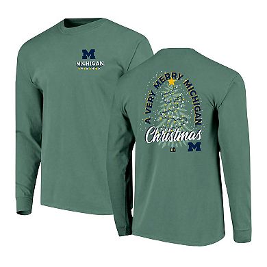 Men's Green Michigan Wolverines Comfort Colors Merry Christmas Tree Long Sleeve T-Shirt