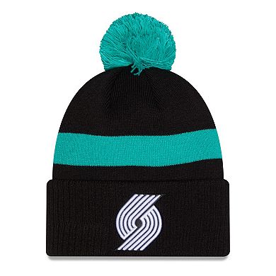 Men's New Era Black/Teal Portland Trail Blazers 2025/26 City Edition Cuffed Knit Hat with Pom
