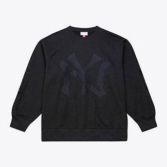 Men's Mitchell & Ness Black New York Yankees Phantom Fleece Crewneck Sweatshirt
