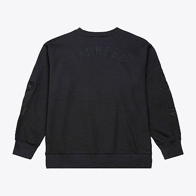 Men's Mitchell & Ness Black New York Yankees Phantom Fleece Crewneck Sweatshirt