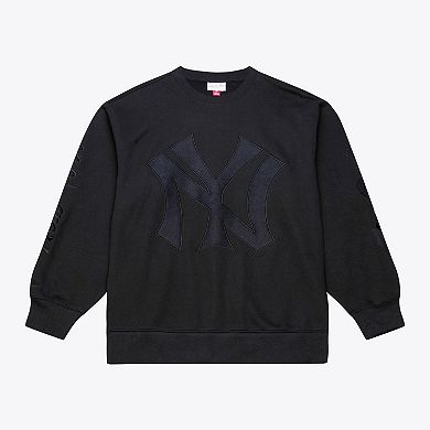 Men's Mitchell & Ness Black New York Yankees Phantom Fleece Crewneck Sweatshirt