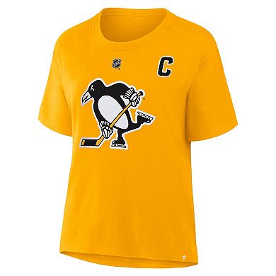 Women's Fanatics Sidney Crosby Gold Pittsburgh Penguins Authentic Stack Name & Number T-Shirt