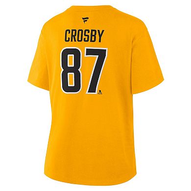Women's Fanatics Sidney Crosby Gold Pittsburgh Penguins Authentic Stack Name & Number T-Shirt