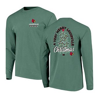 Men's Green Louisville Cardinals Comfort Colors Merry Christmas Tree Long Sleeve T-Shirt