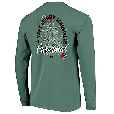 Men's Green Louisville Cardinals Comfort Colors Merry Christmas Tree Long Sleeve T-Shirt