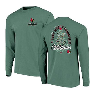 Men's Green Louisville Cardinals Comfort Colors Merry Christmas Tree Long Sleeve T-Shirt