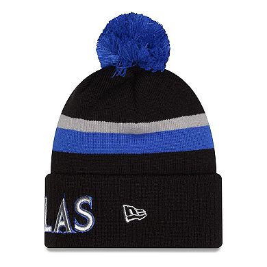 Men's New Era Black/Blue Dallas Mavericks 2025/26 City Edition Cuffed Knit Hat with Pom